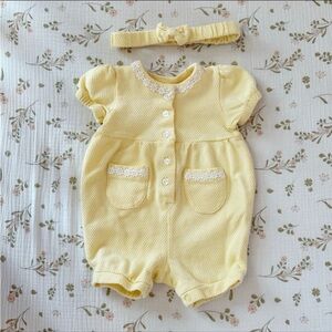 Vintage First Impressions Yellow Daisy Button Romper Baby Girls 3-6 Months